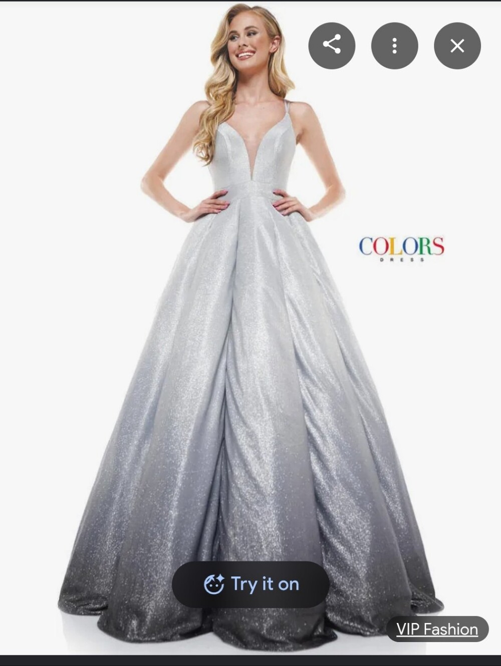 Colors Dress Glitter Ombre Ball Gown - Silver to Charcoal. Size 8